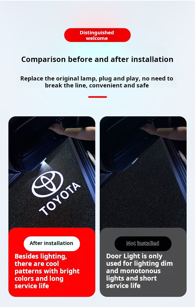 2Pc for Toyota Car Door LED Logo Decorative Lamps Laser Shadow Projector Ghost Courtesy Welcome Light