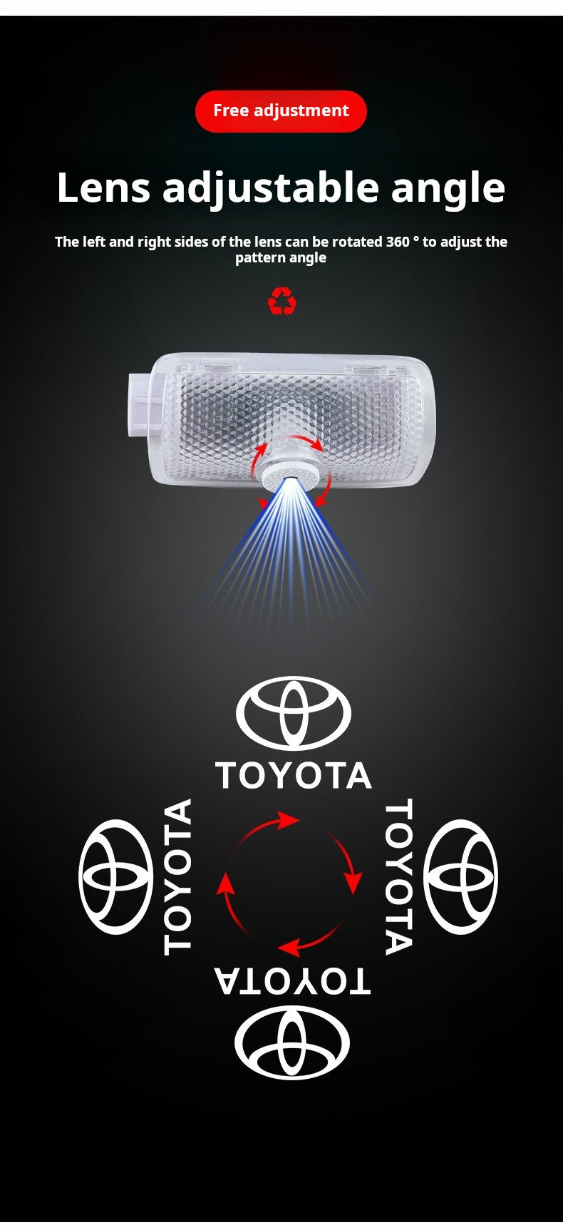 2Pc for Toyota Car Door LED Logo Decorative Lamps Laser Shadow Projector Ghost Courtesy Welcome Light