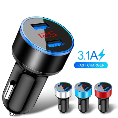 auto schnell ladegeraet dual usb led anzeige universell mobiltelefon handy ladegeraet