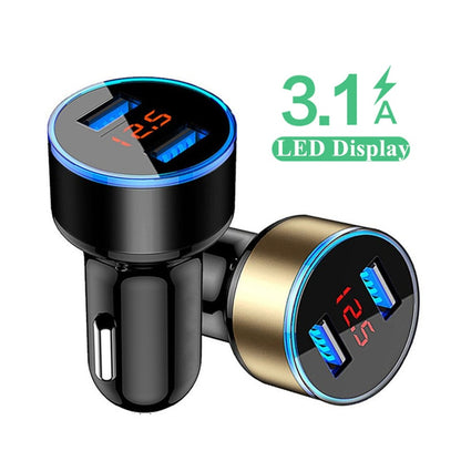 auto schnell ladegeraet dual usb led anzeige universell mobiltelefon handy ladegeraet