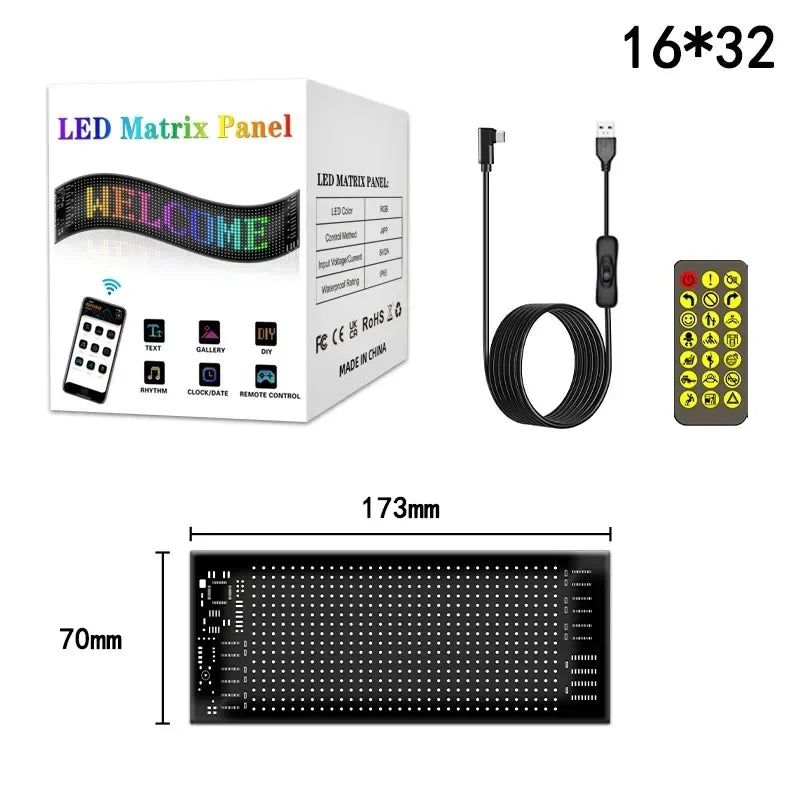 LED Matrix Pixel Panel Light Bluetooth App 5V USB  Control Scrolling Advertising LED Car Sign Animation Programmable For Car Sho