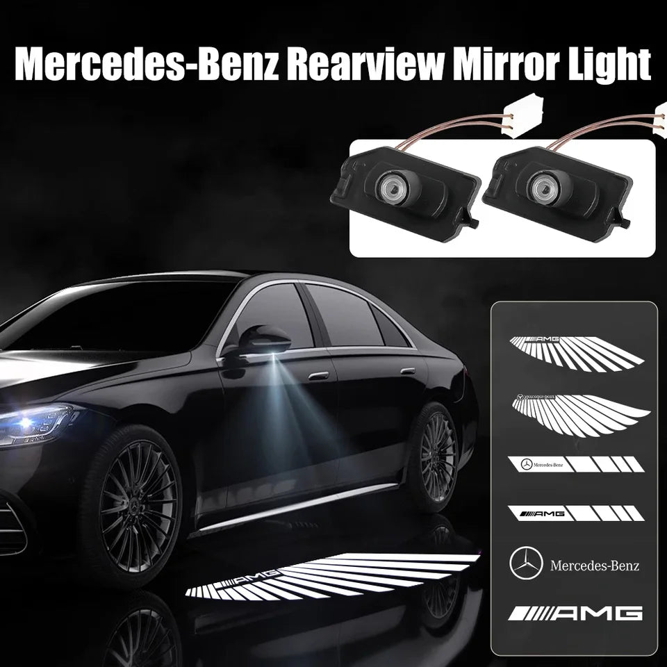 Car Dynamic Rearview Mirror Carpet Light Angel Wings Welcome Light Led For Mercedes benz W177 W247 W205 W222 GLA GLB GLC GLS EQC